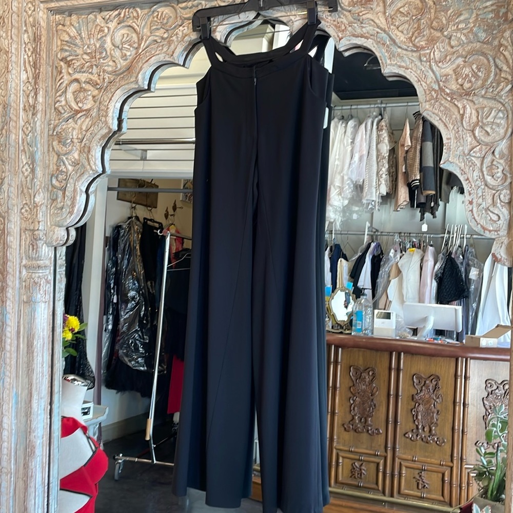 Black high waist wide leg trousers hip cutout dress pants